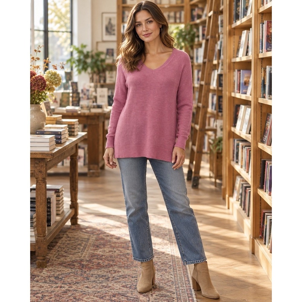 GAP Merino Wool Blend V-Neck Tunic Sweater Pink Long Sleeve Women's M